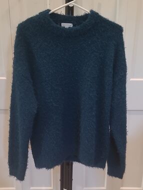 Leith Teal Fuzzy Crewneck Sweater NWT